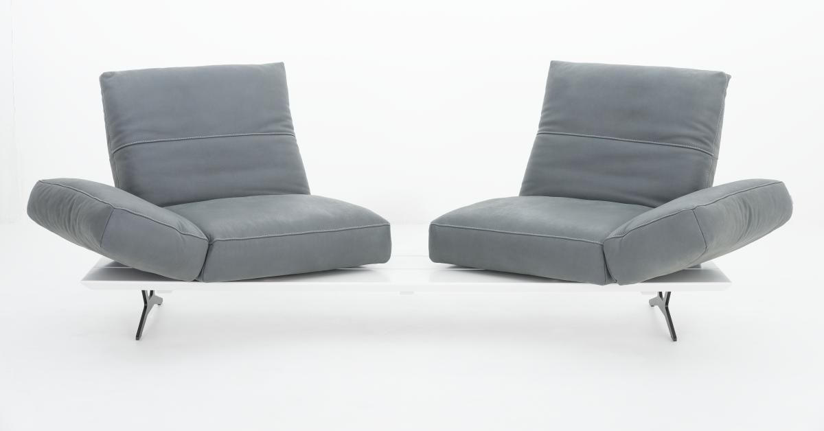 2,5-SITZER Echtleder Grau, Weiß  - Hellgrau/Weiß, Design, Leder/Metall (228/97/85cm) - Ambiente