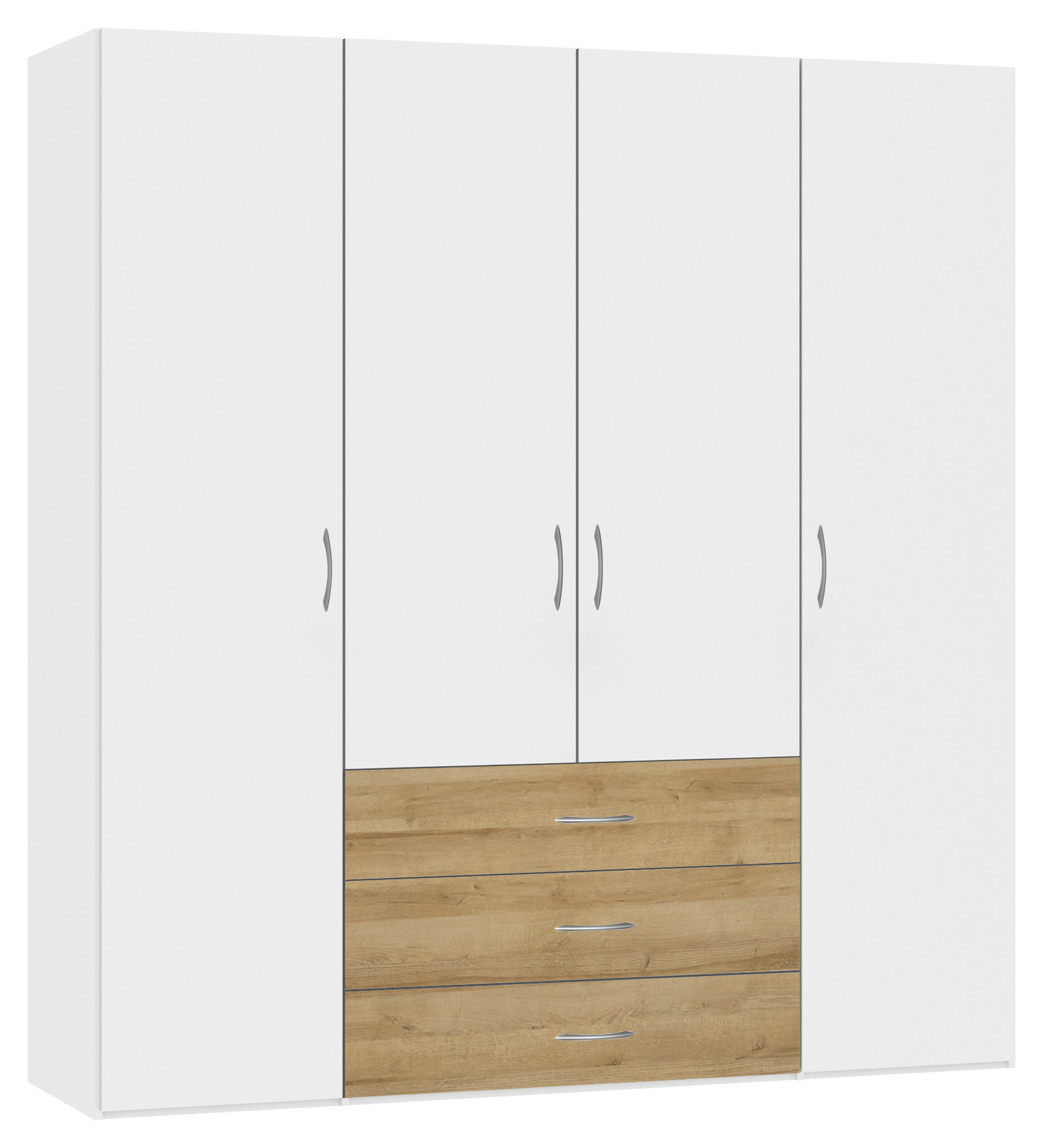KLEIDERSCHRANK 203/215/59 cm 4-türig Weiß, Eichefarben  - Eichefarben/Silberfarben, Design, Holzwerkstoff (203/215/59cm) - Boxxx