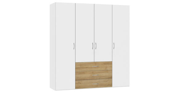 KLEIDERSCHRANK  in Weiß, Eichefarben  - Eichefarben/Silberfarben, Design, Holzwerkstoff (203/215/59cm) - Carryhome
