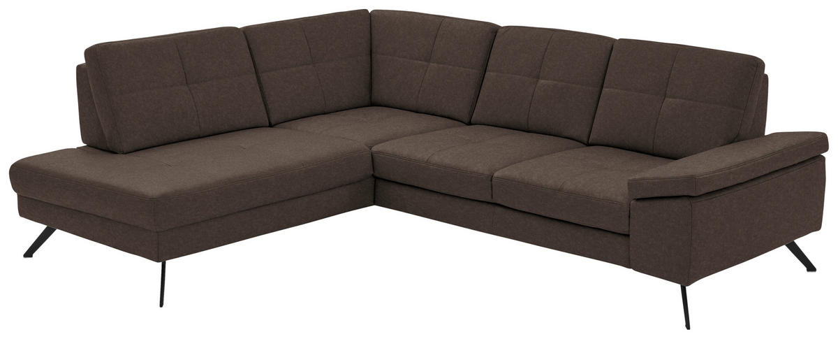 ECKSOFA in Lederlook, Mikrofaser Dunkelbraun  194/261 cm  - Dunkelbraun/Schwarz, Design, Textil/Metall (194/261cm) - Beldomo System