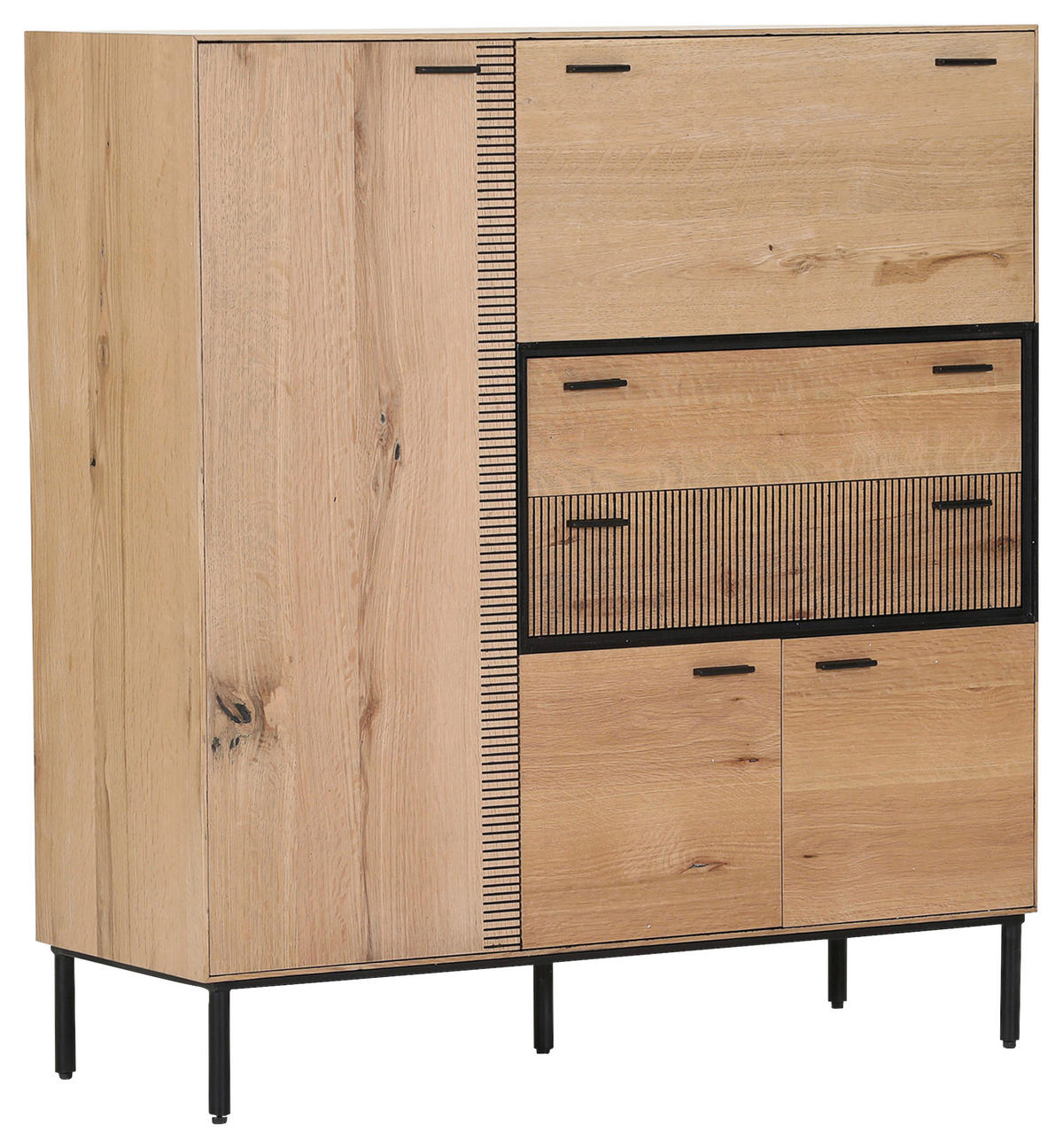 HIGHBOARD  in 115/120/42 cm  - Eichefarben/Schwarz, LIFESTYLE, Holzwerkstoff/Metall (115/120/42cm) - Novel