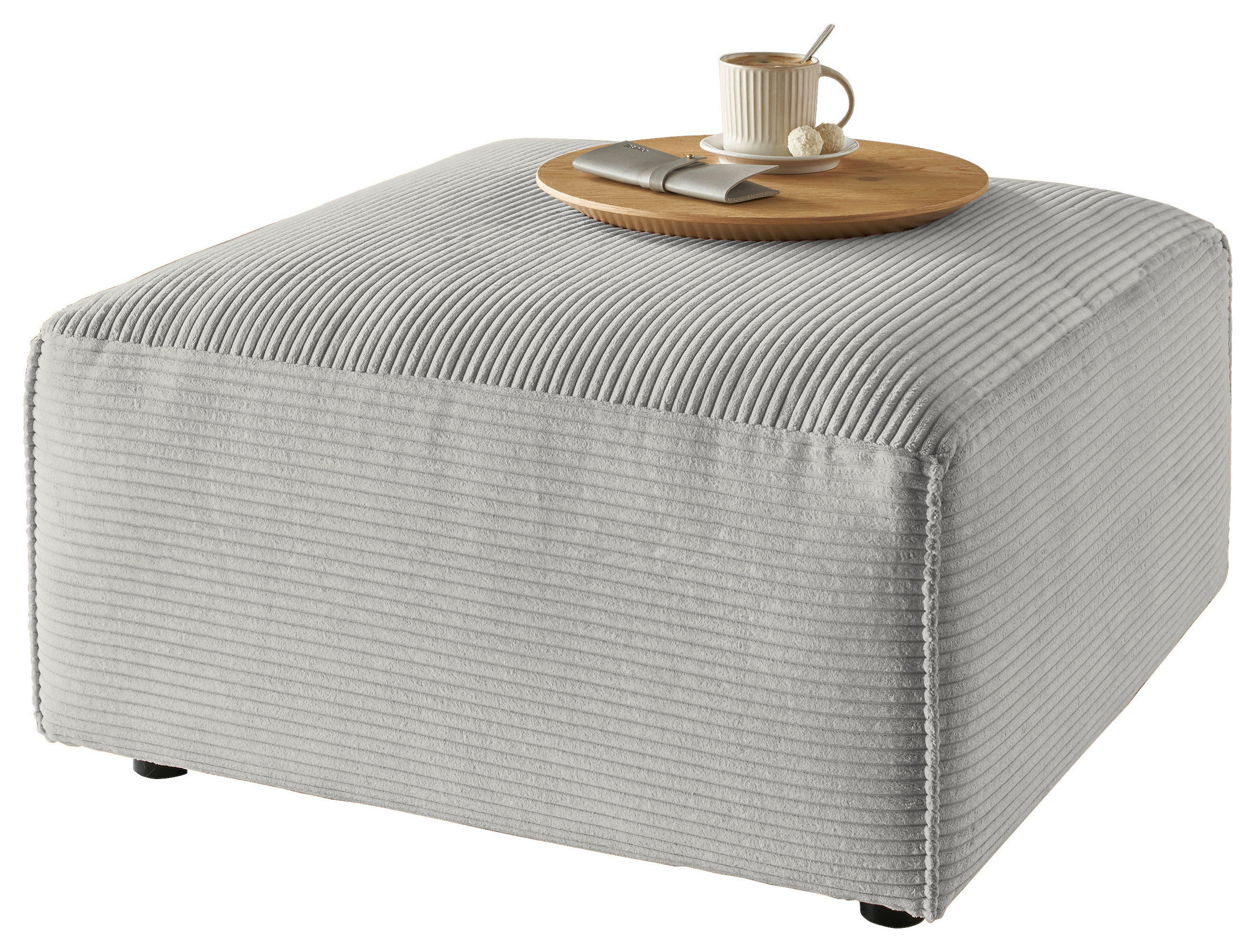 HOCKER Cord Greige  - Greige/Schwarz, Design, Kunststoff/Textil (80/42/80cm) - Pure Home Lifestyle