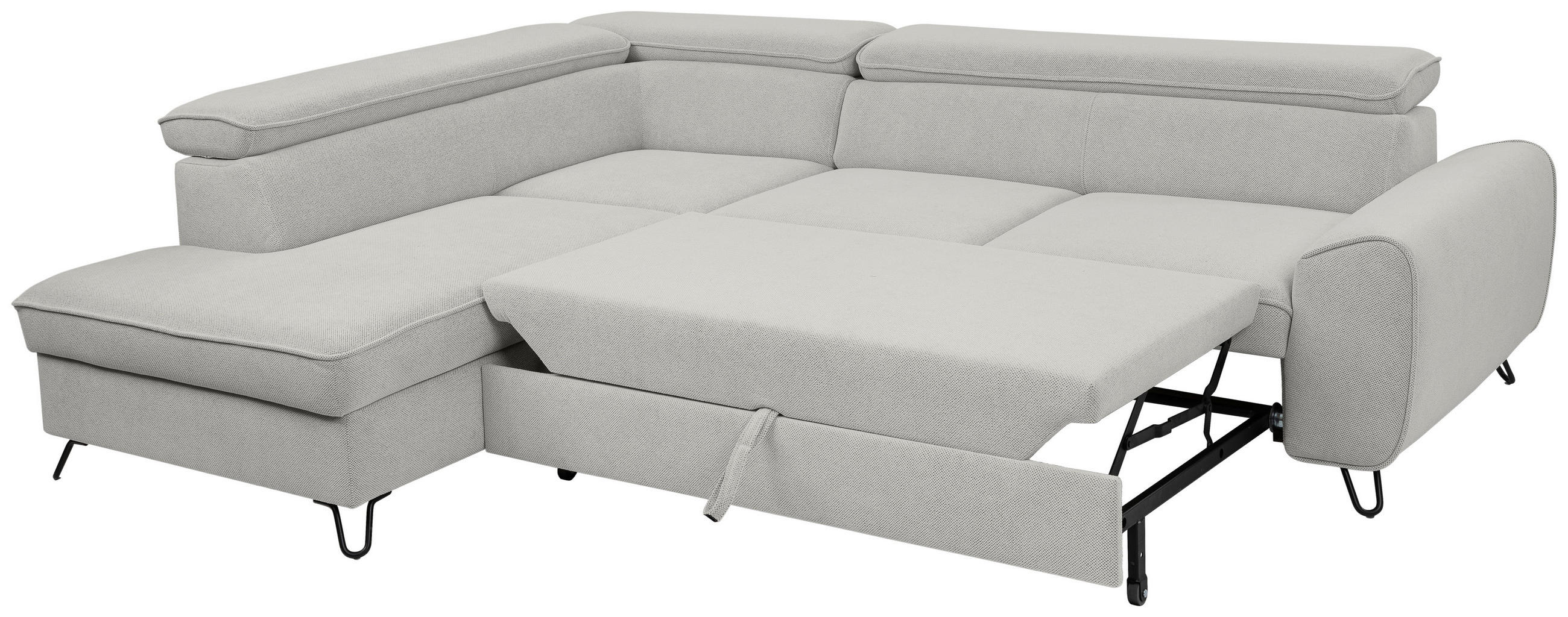 ECKSOFA inkl. Funktion Hellgrau Flachgewebe  - Hellgrau/Schwarz, Design, Textil/Metall (200/250cm) - Stylife