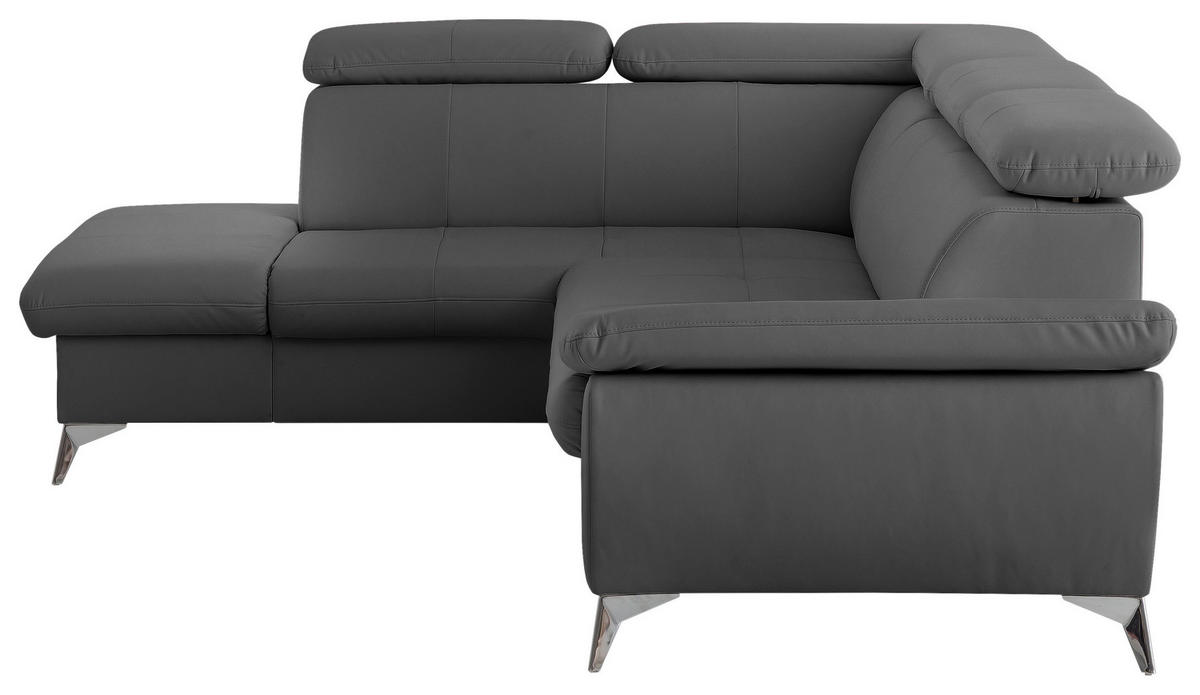 ECKSOFA in Lederlook Grau  - Chromfarben/Grau, KONVENTIONELL, Textil/Metall (209/256cm) - Livetastic
