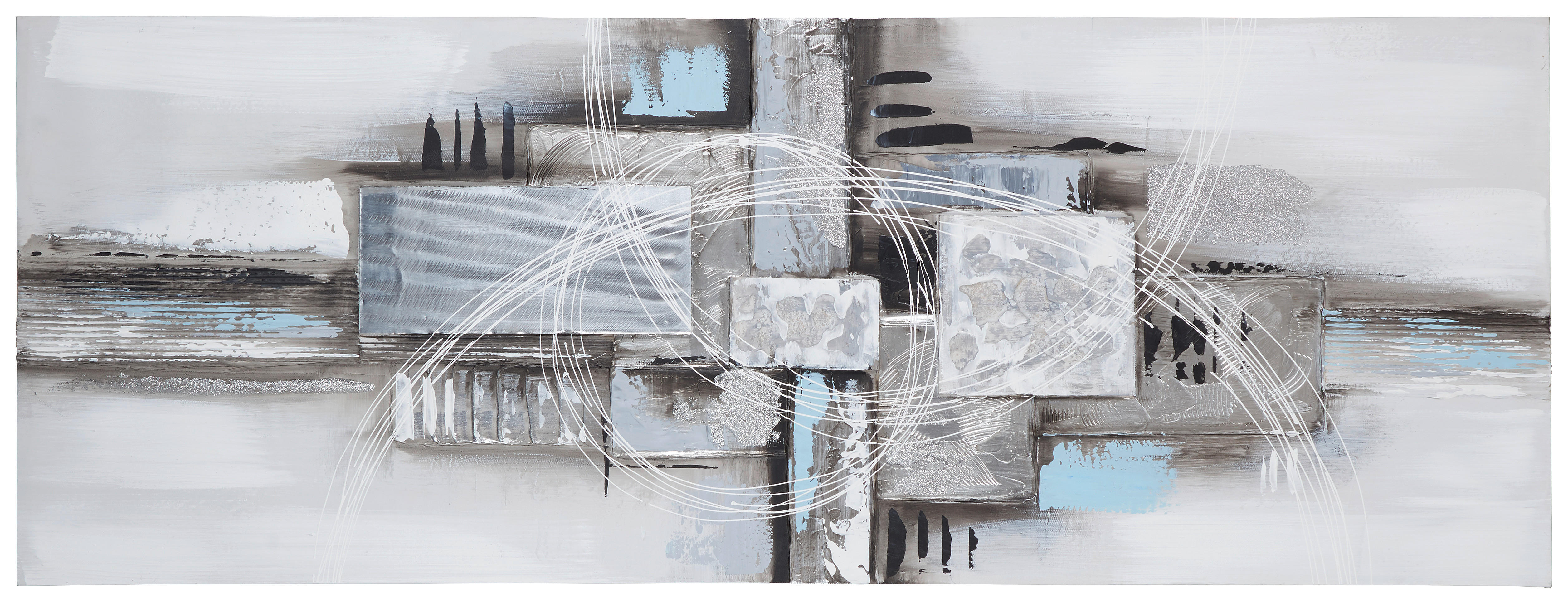 Monee OLEJOMALBA, abstraktní, 150/55 cm - bílá,modrá,šedá,černá - jedle