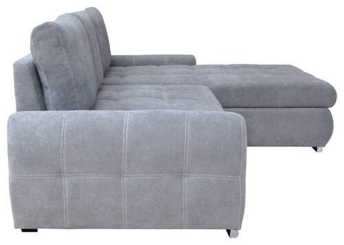 ECKSCHLAFSOFA  mit Schlafen auf Sitzhöhe, Rücken echt, Armlehnen seitenverkehrt montierbar Velours Hellgrau  - Chromfarben/Hellgrau, Design, Kunststoff/Textil (277/175cm) - Livetastic