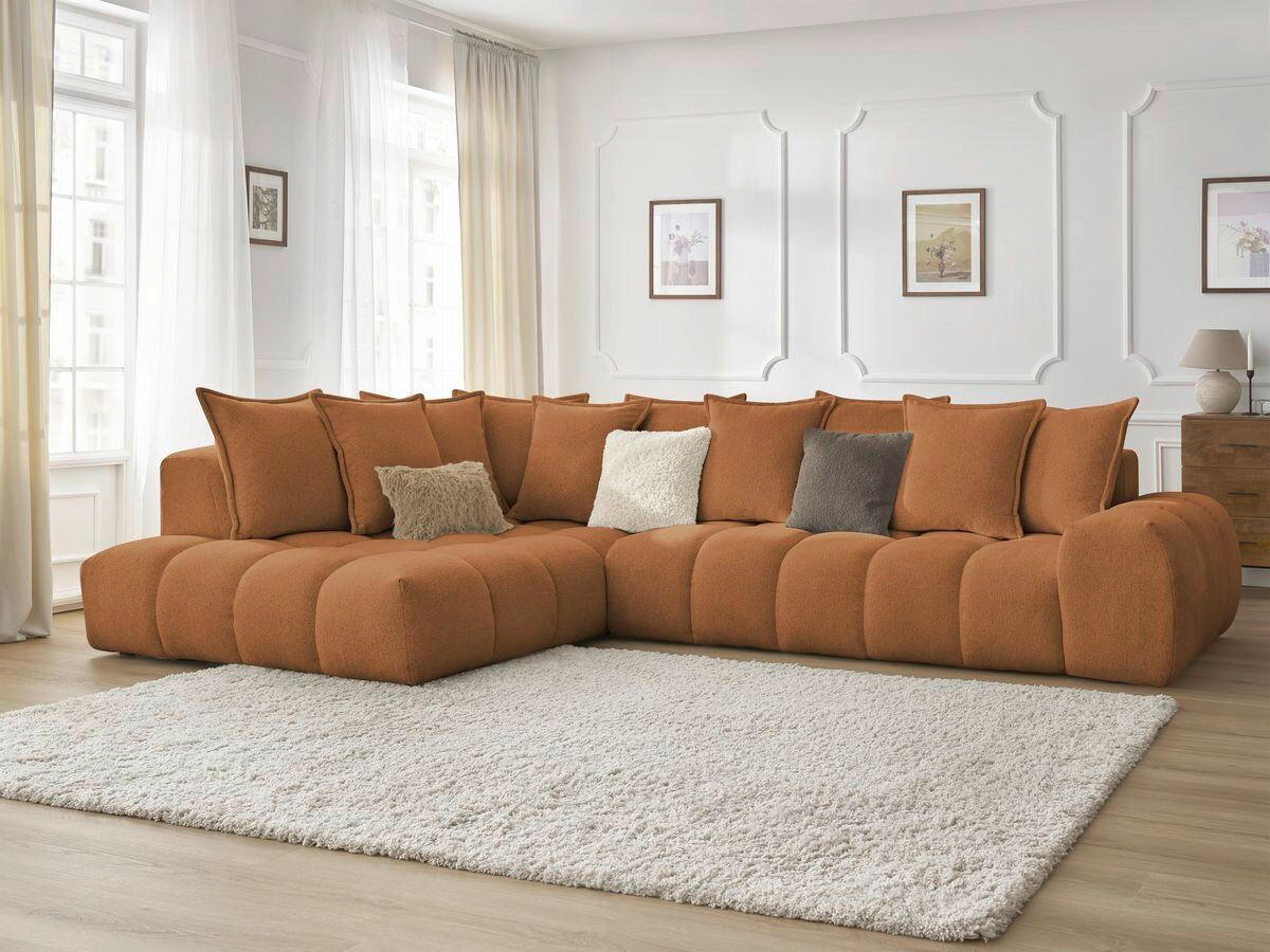 ECKSOFA Ottomane links  EVEREST Orange Flachgewebe  - Schwarz/Orange, MODERN, Kunststoff/Textil (210/352cm)