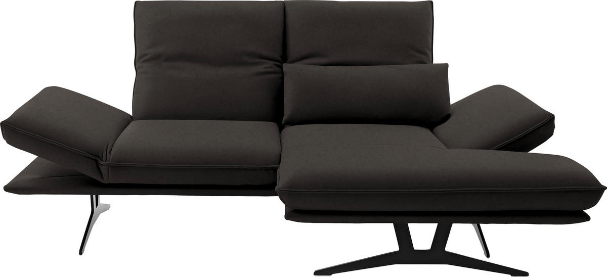 ECKSOFA in Echtleder Graubraun  - Graubraun/Schwarz, Design, Leder/Metall (210/130cm) - Dieter Knoll