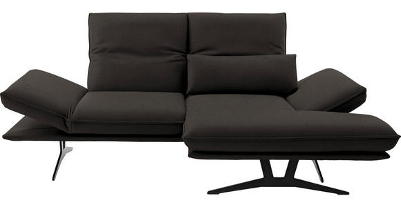 ECKSOFA in Echtleder Graubraun  - Graubraun/Schwarz, Design, Leder/Metall (210/130cm) - Dieter Knoll