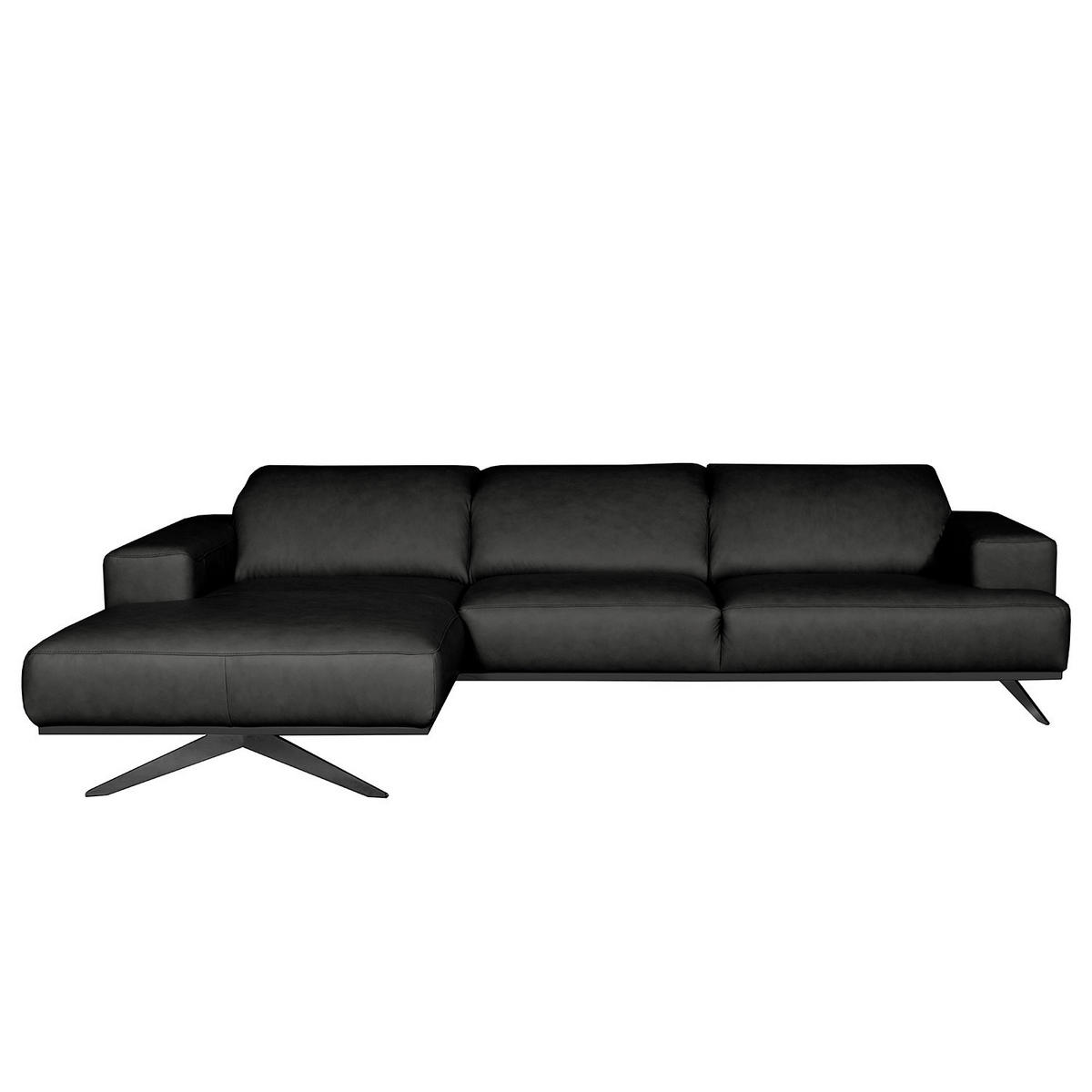 ECKSOFA  in Echtleder Schwarz  187/295 cm  - Schwarz, Design, Leder/Metall (187/295cm) - Livetastic