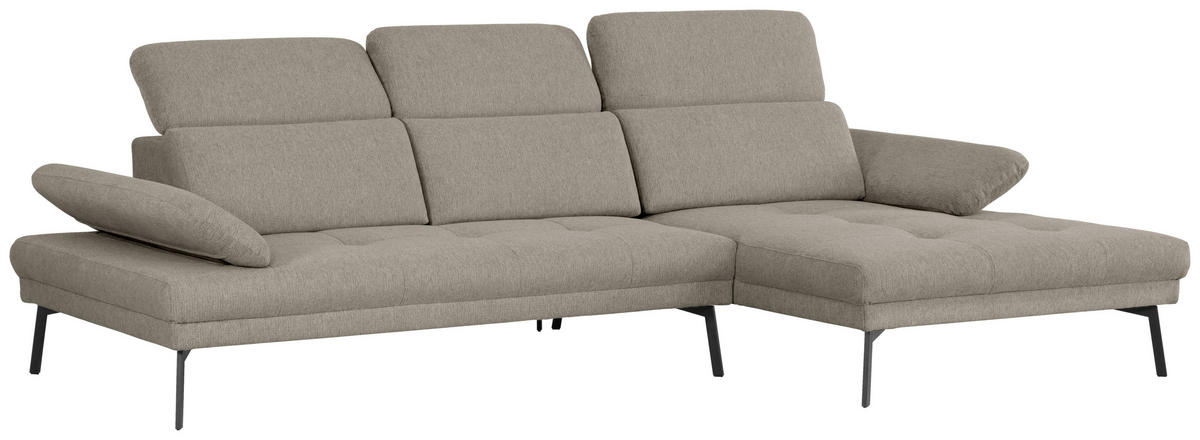 ECKSOFA in Webstoff Grau  - Schwarz/Grau, Design, Textil/Metall (296/188cm) - Livetastic