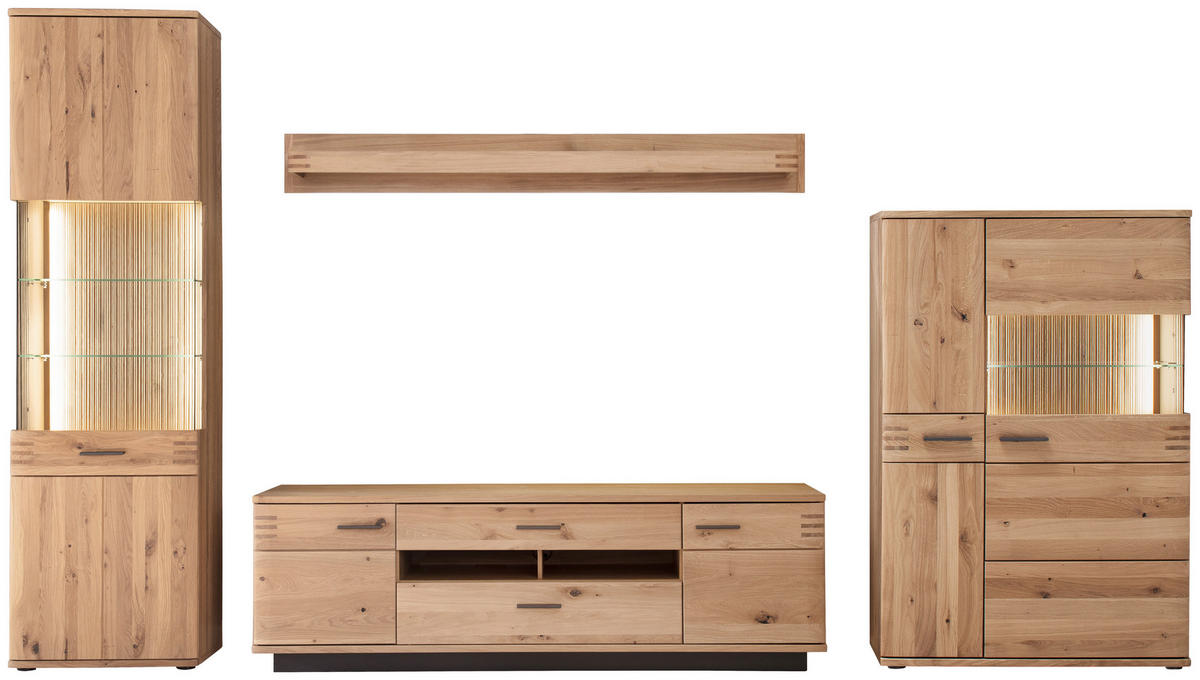 REGAL ZA DNEVNI BORAVAK boje hrasta   - boje hrasta/crna, Design, staklo/drvni materijal (350/208/50cm) - Livetastic