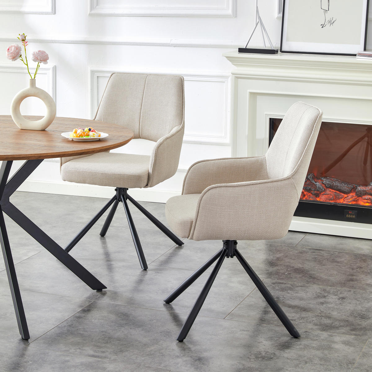 ARMLEHNSTUHL-SET 2 Stück  in Webstoff  - Creme/Schwarz, MODERN, Textil/Metall (57/91/64cm) - MID.YOU