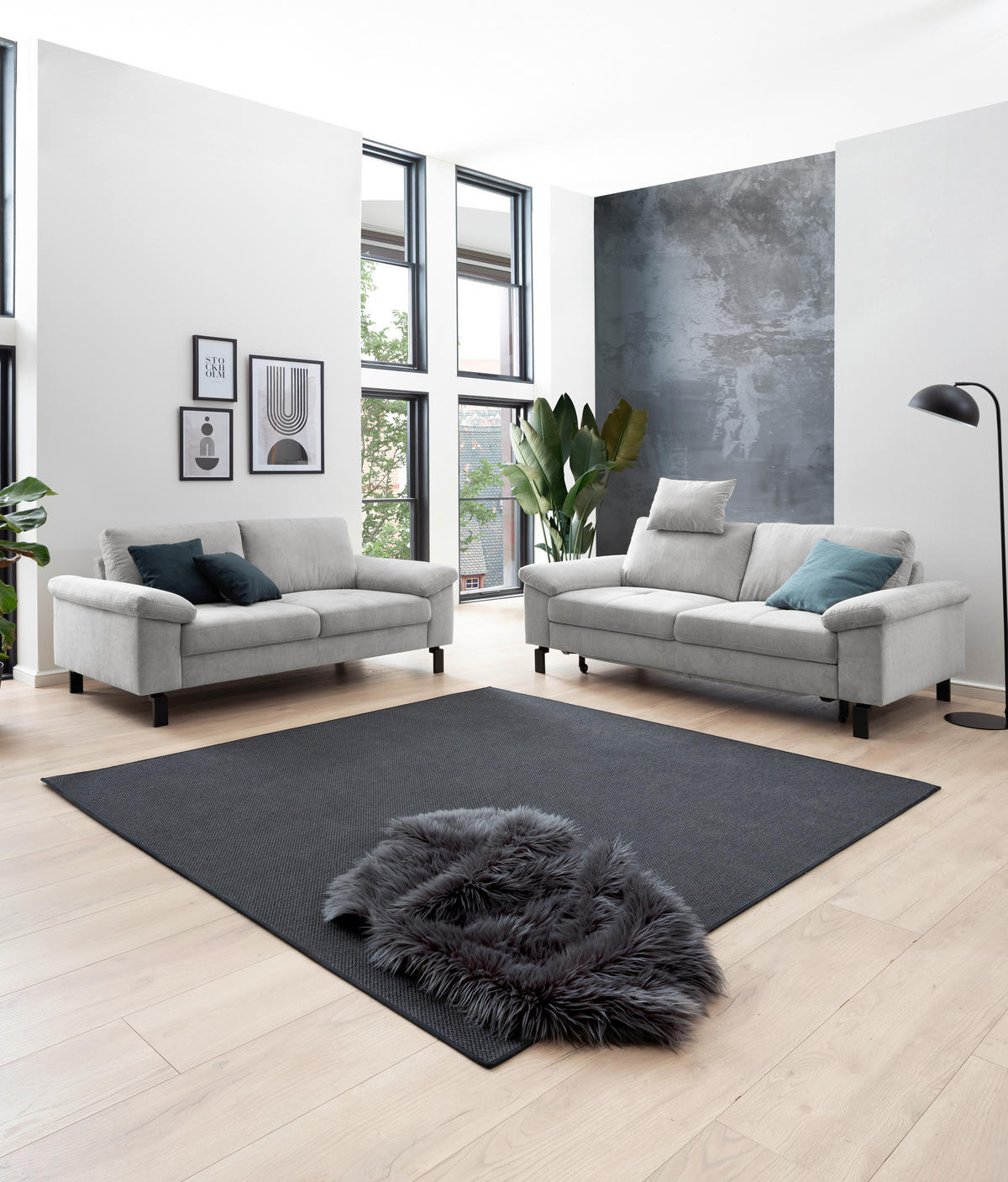 2,5-SITZER in Velours Silberfarben  - Silberfarben/Schwarz, Design, Textil/Metall (206/86/97cm) - Pure Home Lifestyle