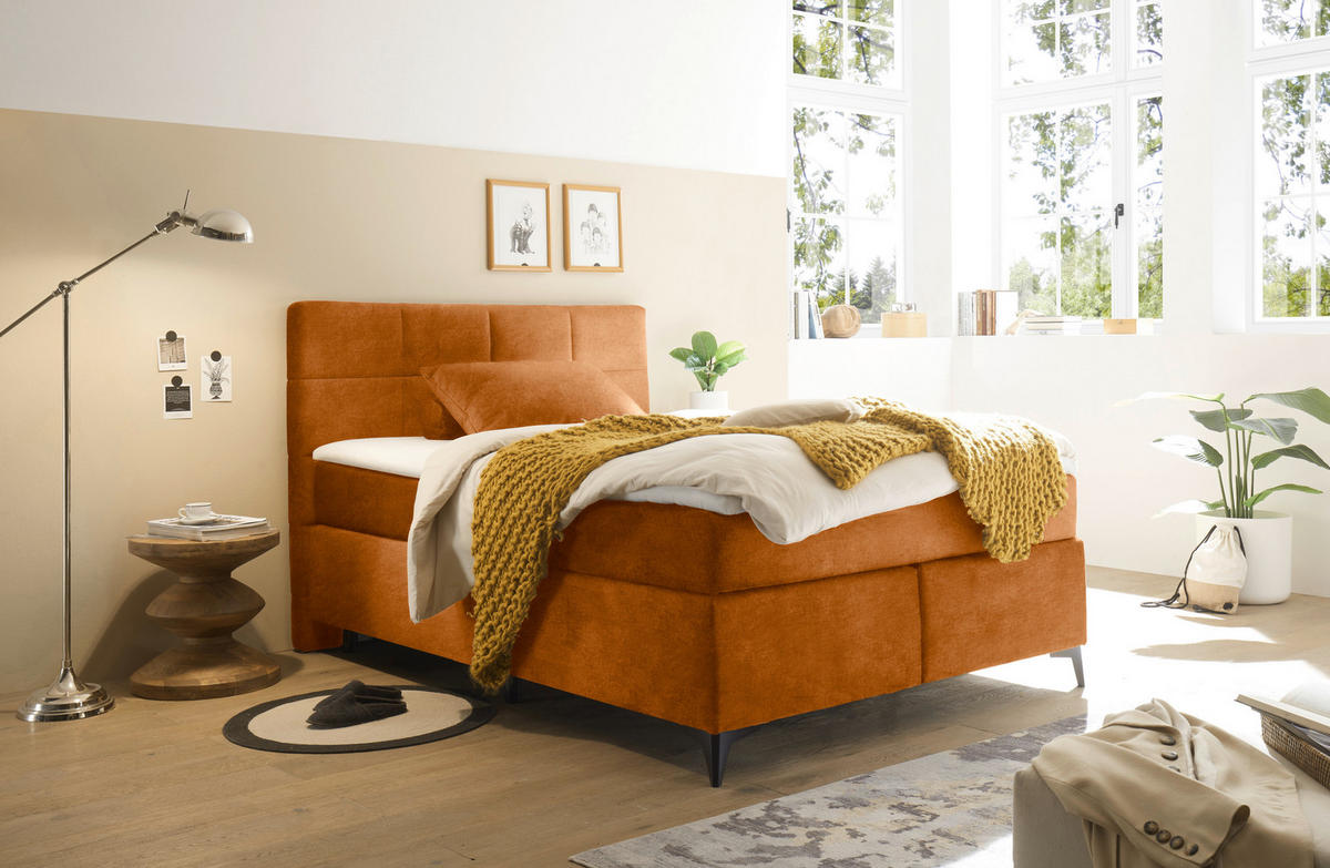 BOXSPRINGBETT 140/200 cm  in Orange  - Schwarz/Orange, Design, Holzwerkstoff/Kunststoff (140/200cm) - Xora
