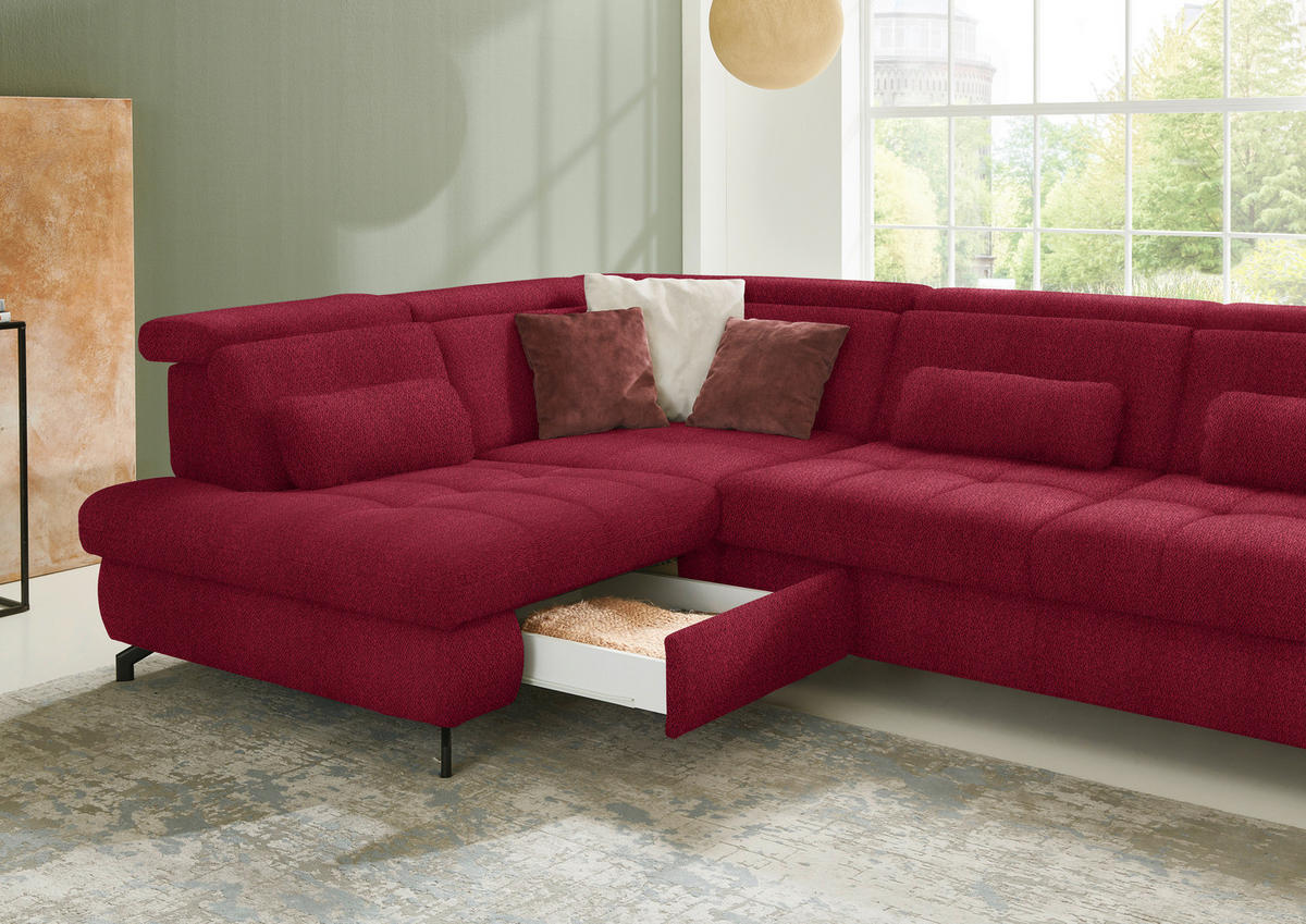 ECKSOFA in Chenille Rot  - Rot/Schwarz, Design, Textil/Metall (220/310cm) - Beldomo Style