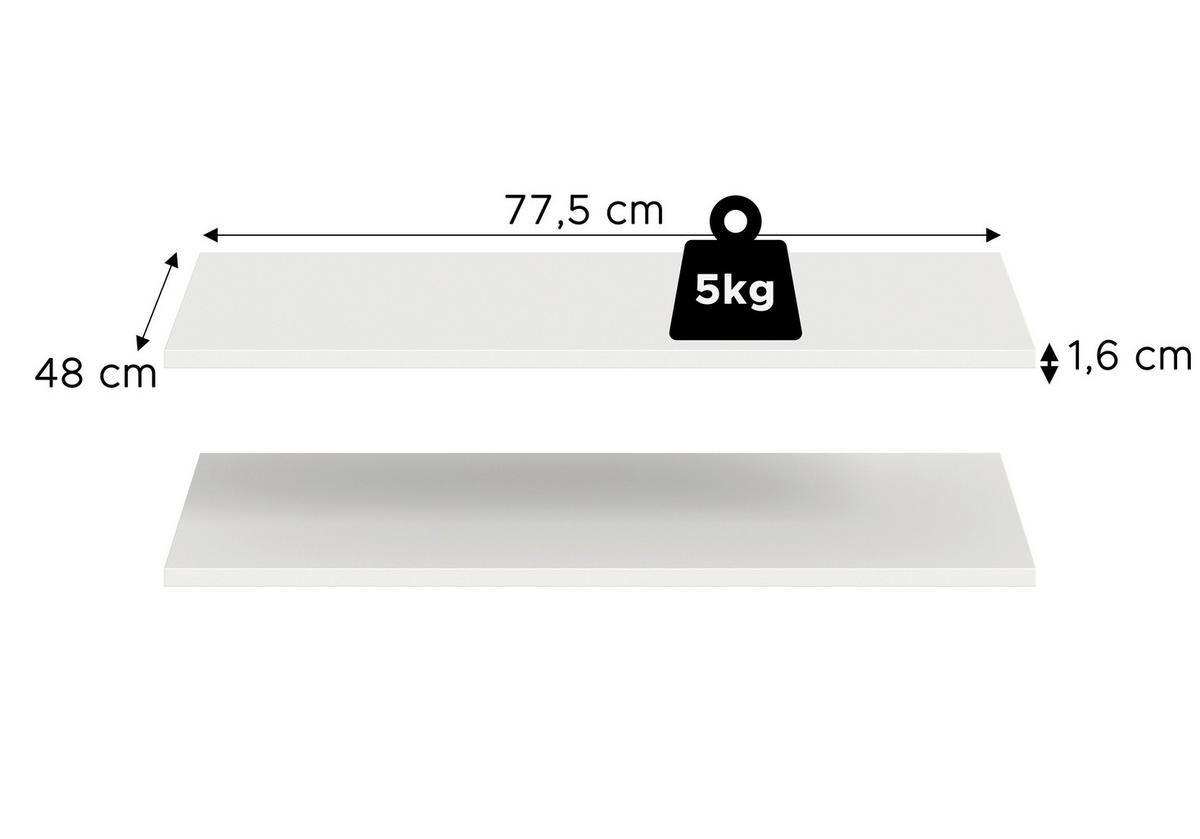 HYLLPLANSSET 77,5/2/48 cm  - vit, Modern, trämaterial (77,5/2/48cm) - Livetastic