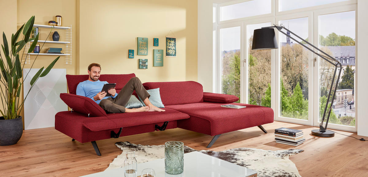 ECKSOFA in Flachgewebe Rot  - Anthrazit/Rot, Design, Textil/Metall (280/165cm) - Johann Jakob