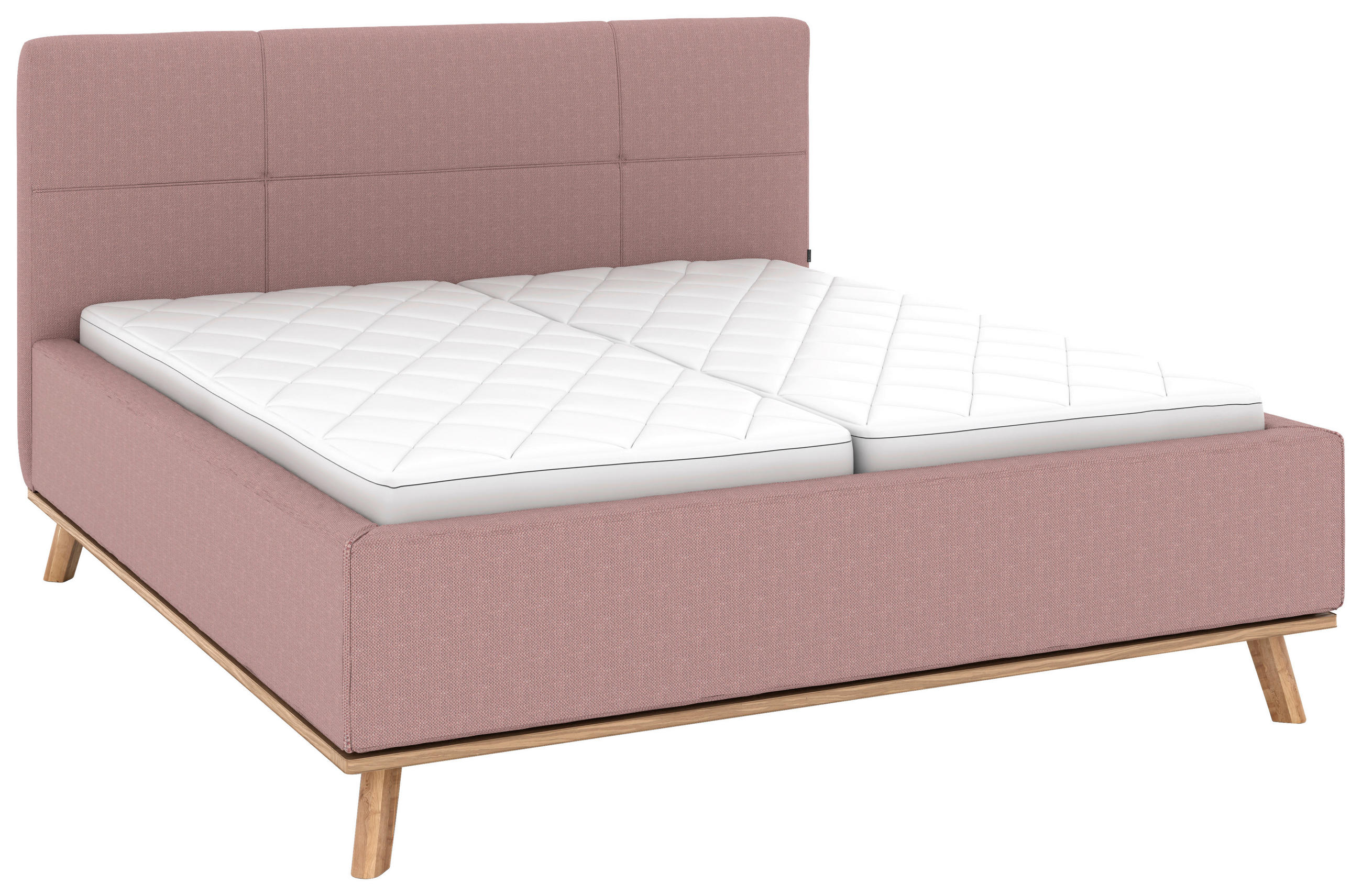 POLSTERBETT 160/200 cm,  in Altrosa, Matratze, Lattenrost, Bettkasten, H2 + H3 = mittel + fest  - Eichefarben/Altrosa, Design, Holz/Textil (160/200cm) - Musterring