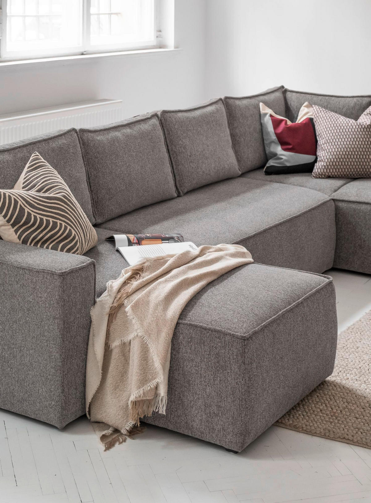 SJEDEĆA GARNITURA tekstil  siva   - bijela/siva, Design, tekstil/plastika (156/322/194cm) - MID.YOU