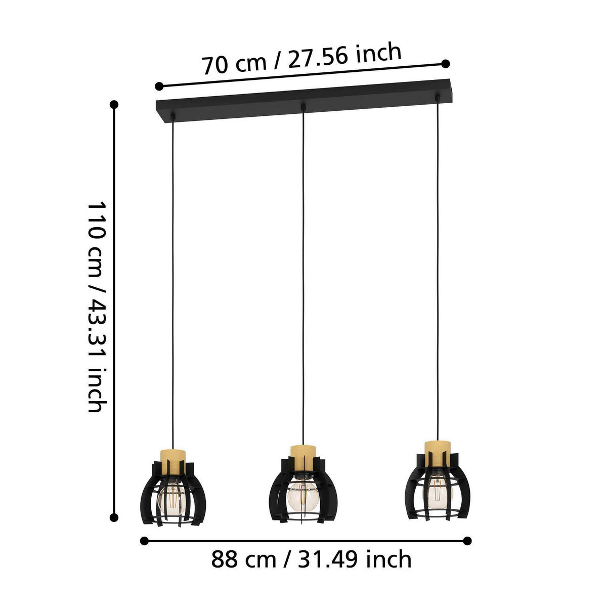 HÄNGELEUCHTE 88/18/110 cm  - Schwarz/Braun, KONVENTIONELL, Holz/Metall (88/18/110cm) - Eglo