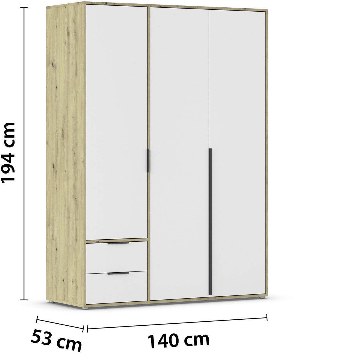 DREHTÜRENSCHRANK in Weiss, Eiche Artisan  - Weiss/Eiche Artisan, Basics, Holzwerkstoff/Metall (140/194/53cm) - Boxxx