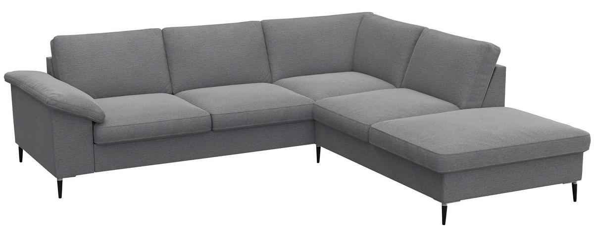 ECKSOFA Grau Chenille, Webstoff, Flachgewebe  - Alufarben/Schwarz, Design, Textil/Metall (247/225cm) - Livetastic