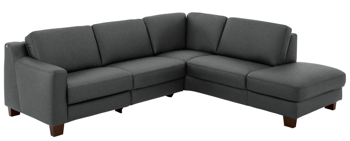 ECKSOFA in Echtleder Anthrazit  - Eichefarben/Anthrazit, Design, Leder/Holz (259/235cm) - Valdera