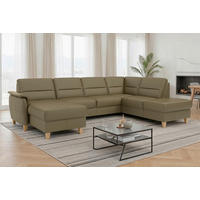 WOHNLANDSCHAFT PALMERA E in Echtleder Olivgrün  - Eichefarben/Olivgrün, Basics, Leder/Holz (163/308/212cm) - Sit & More