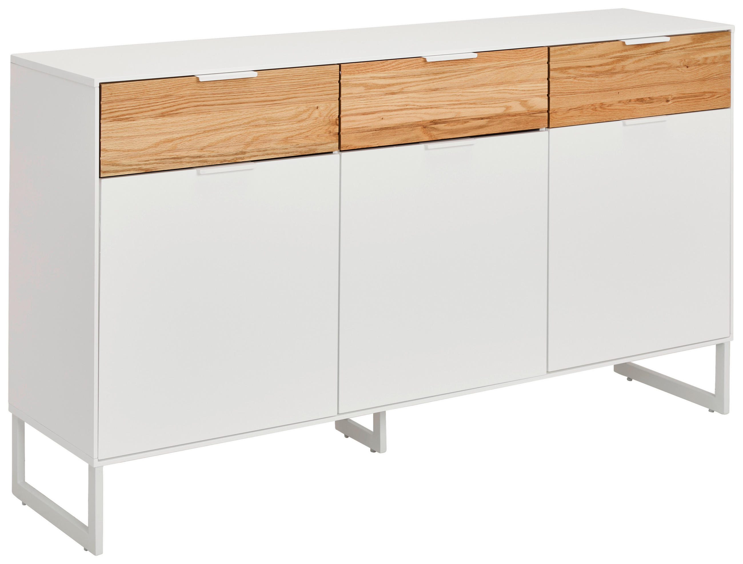 COMODĂ CU UȘI 152/85/40 cm  - alb/culoare lemn stejar, Design, metal/lemn (152/85/40cm) - MID.YOU
