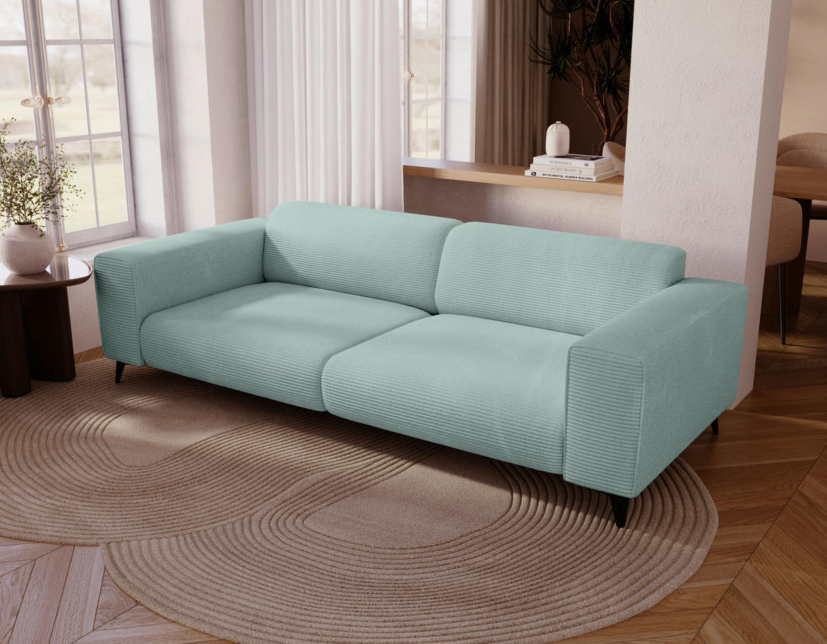 3-SITZER-SOFA Cord Salbeigrün  - Salbeigrün/Schwarz, KONVENTIONELL, Textil/Metall (237/75/104cm) - Carryhome