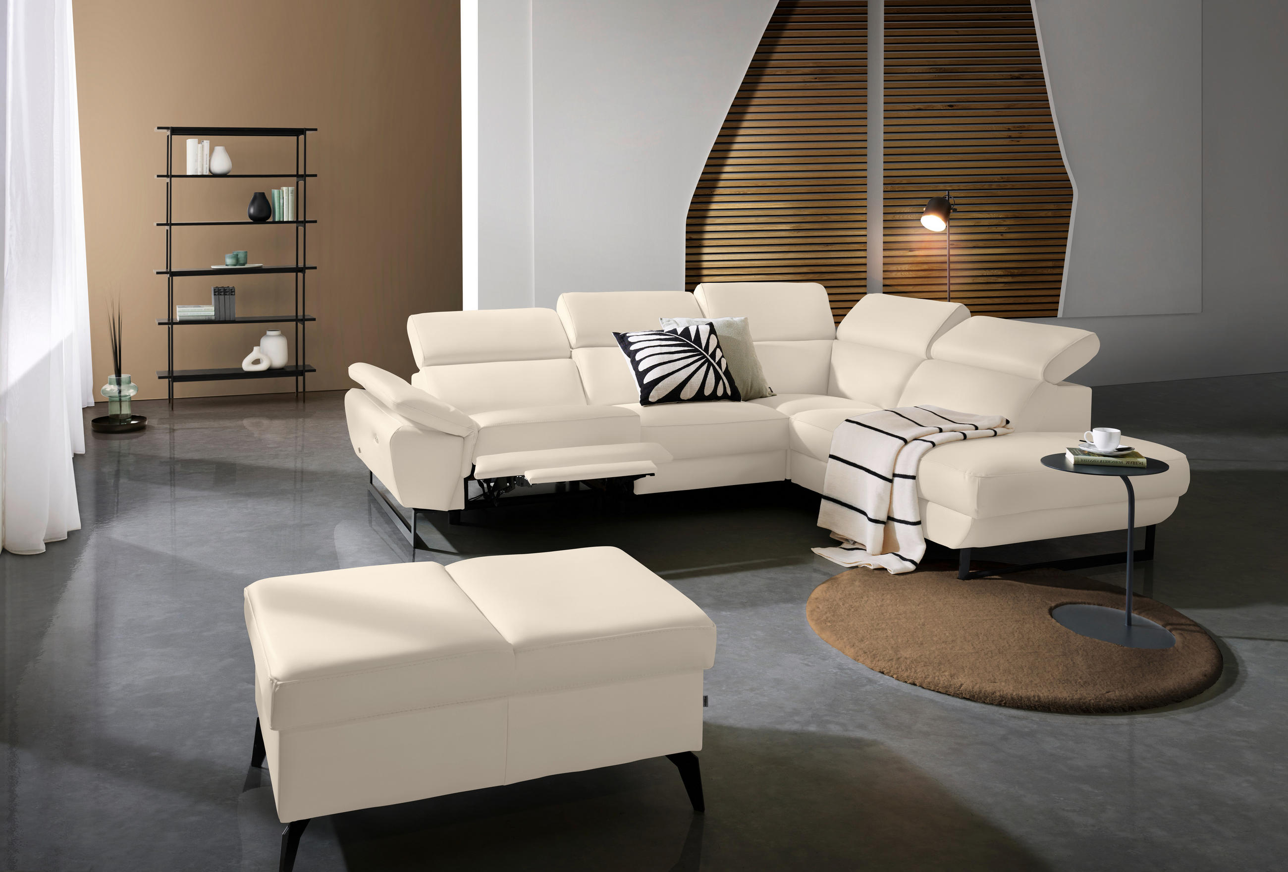 ECKSOFA in Echtleder Beige  - Beige/Schwarz, Design, Leder/Metall (281/225cm) - Celina Home