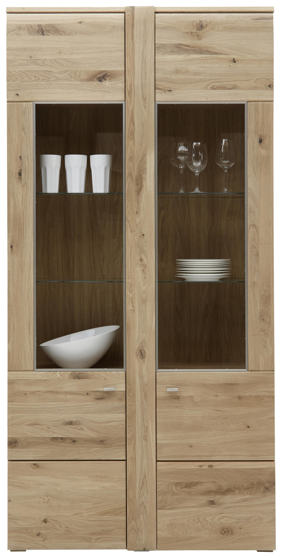 VITRINE in furniert, massiv Eiche Eichefarben  - Eichefarben/Alufarben, KONVENTIONELL, Glas/Holz (101/205,1/37,7cm) - Voleo