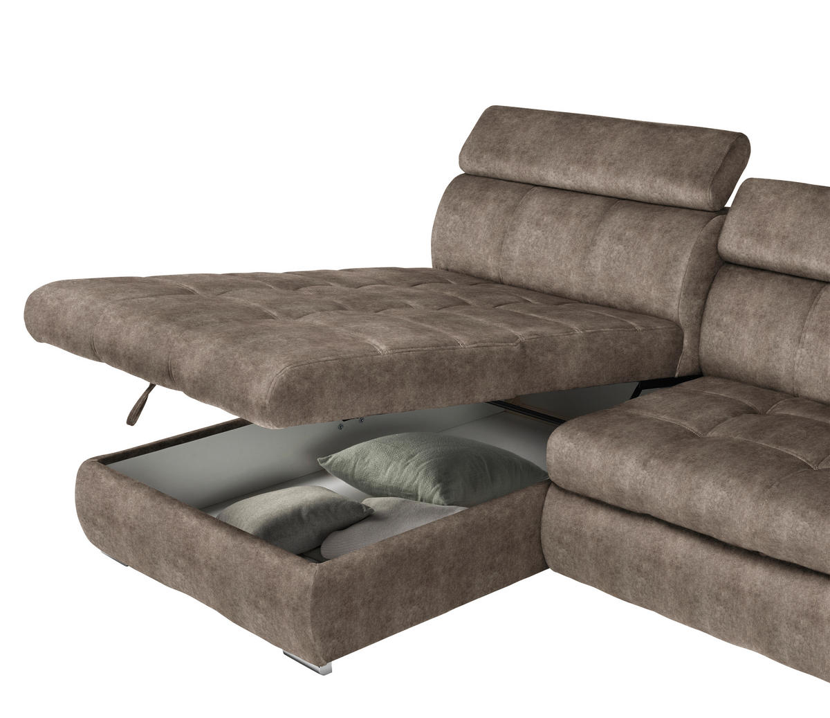 ECKSOFA Braun Velours  - Chromfarben/Braun, Design, Kunststoff/Textil (173/276cm) - Stylife