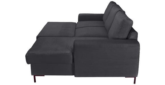 ECKSOFA Anthrazit Cord Rückenkissen, Bettkasten, Schlaffunktion, Rücken echt, Liegefläche im Originalstoff  - Anthrazit/Schwarz, KONVENTIONELL, Textil/Metall (240/150cm) - Carryhome