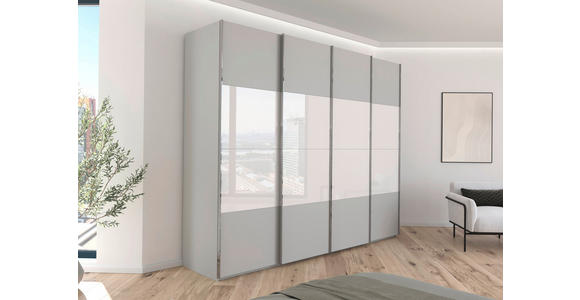 SCHWEBETÜRENSCHRANK  in Weiß, Seidengrau  - Chromfarben/Seidengrau, KONVENTIONELL, Glas/Holzwerkstoff (271/223/68cm) - Novel