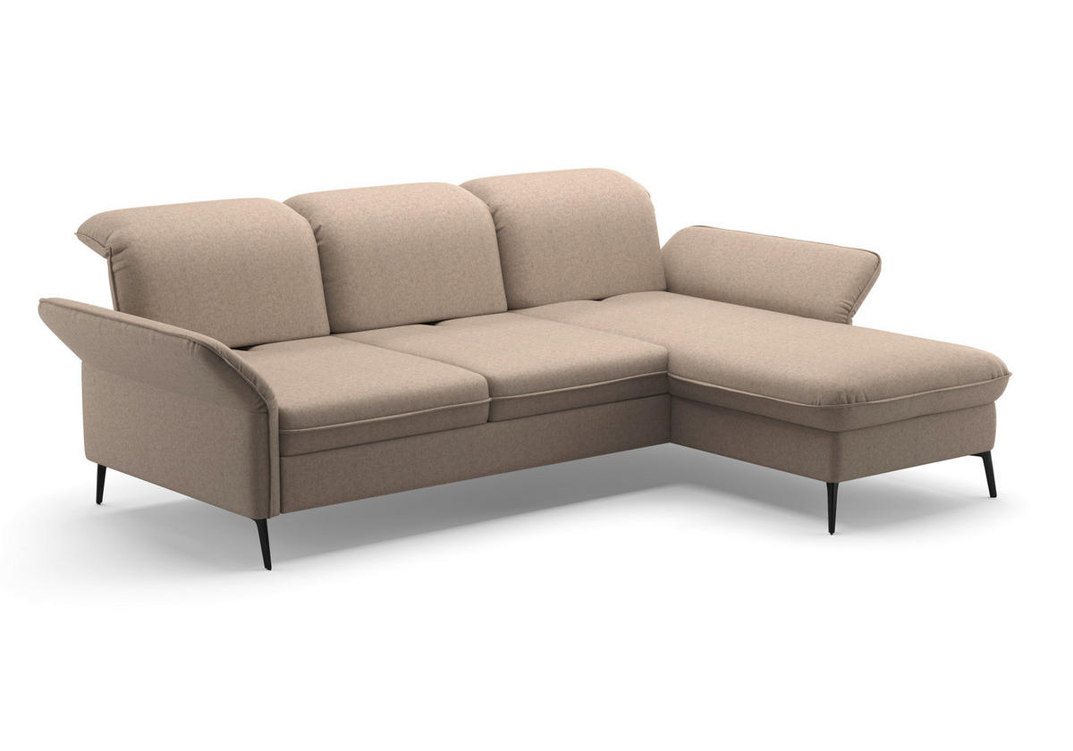 ECKSOFA in Flachgewebe Taupe  - Taupe/Schwarz, Konventionell, Textil/Metall (264/198cm) - Sit & More