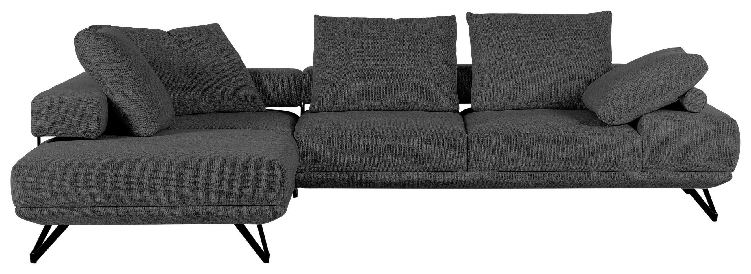 ECKSOFA Dunkelgrau Flachgewebe Rückenkissen, Rücken echt  - Dunkelgrau/Schwarz, KONVENTIONELL, Textil/Metall (240/310cm) - Carryhome