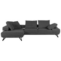 ECKSOFA 240/310 cm  in Flachgewebe Dunkelgrau Rückenkissen, Rücken echt  240/310 cm  - Dunkelgrau/Schwarz, KONVENTIONELL, Textil/Metall (240/310cm) - MID.YOU
