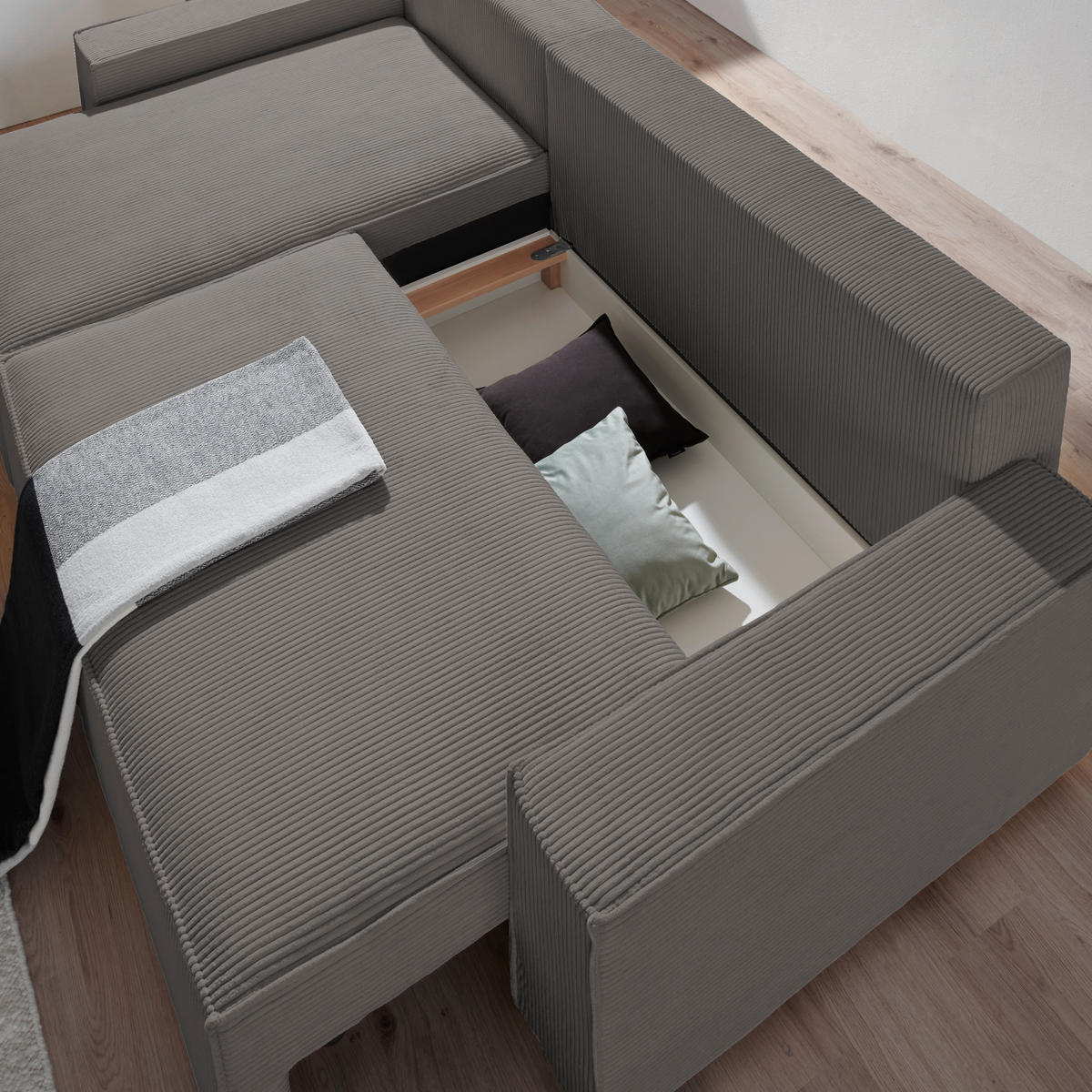 ECKSOFA in Cord, Webstoff Braun  - Schwarz/Braun, Modern, Holz/Textil (157/265cm) - Carryhome