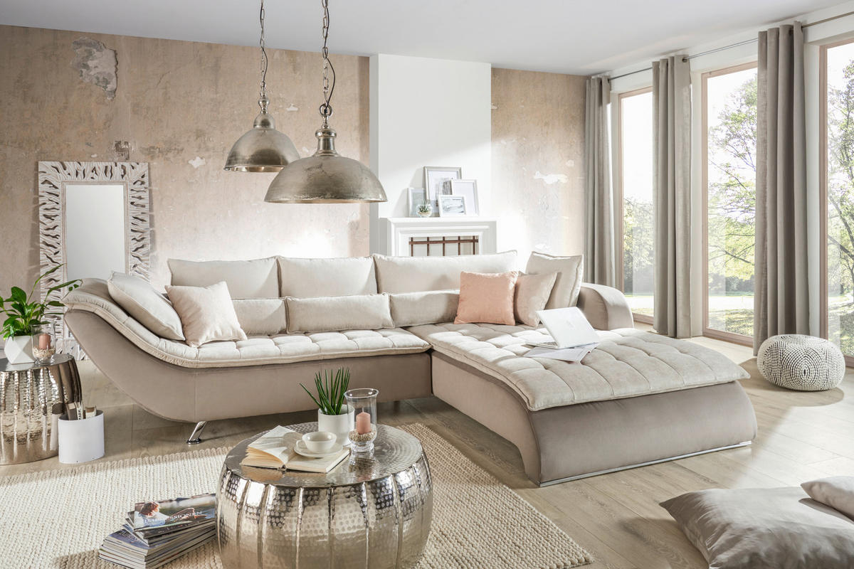 HÖRNSOFFA i vävt tyg taupe, beige  - beige/sandfärgad, Design, metall/textil (300/220cm) - Livetastic