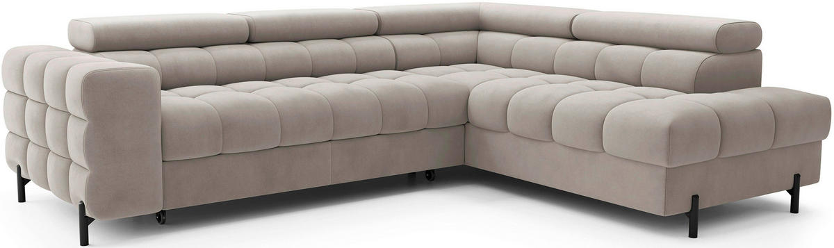 ECKSOFA Beige Plüsch  - Beige/Schwarz, Design, Textil/Metall (276/200cm) - MID.YOU