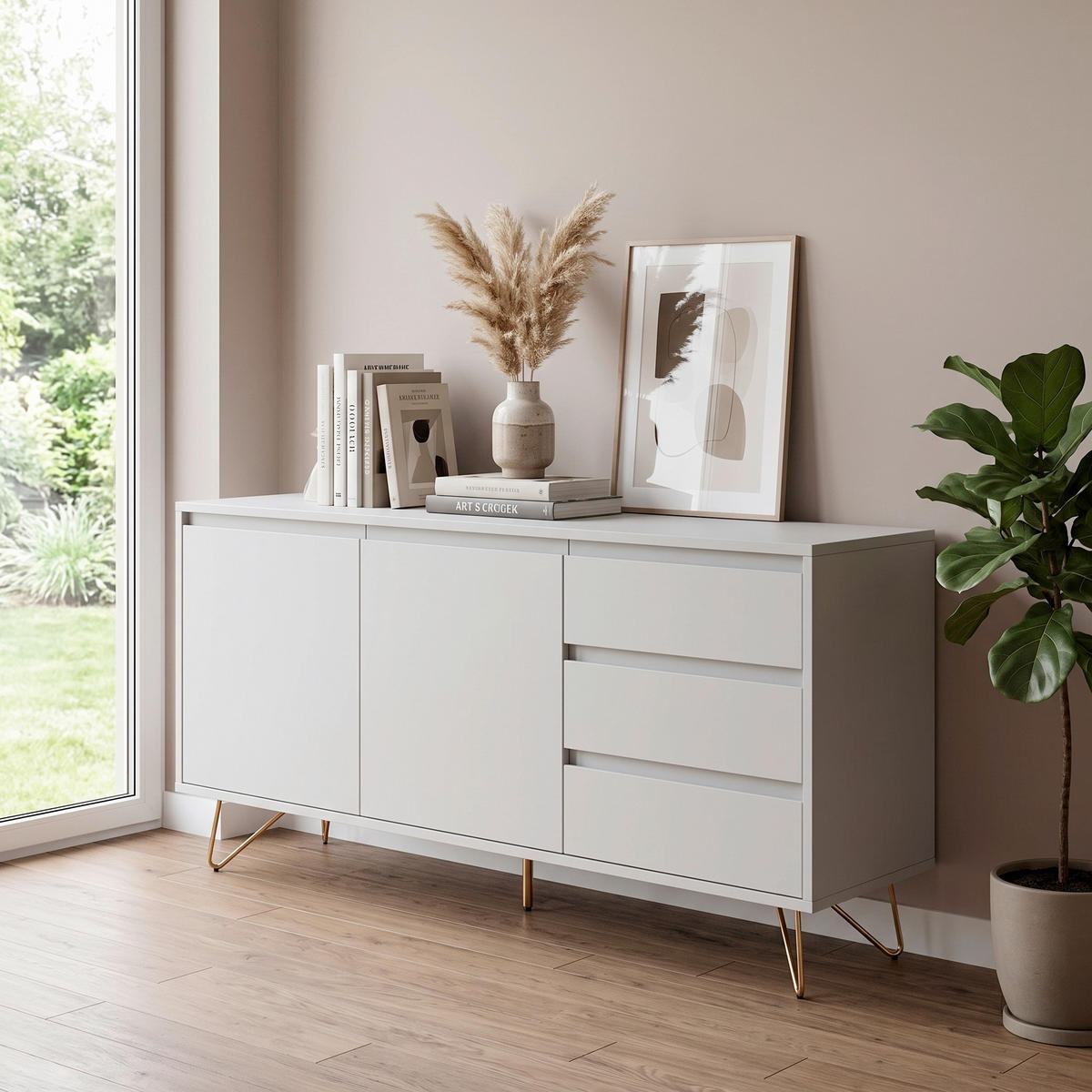 Comodă Cu Uși 150/70/40 cm  - alb/alămiu, Design, metal/material pe bază de lemn (150/70/40cm) - Livetastic