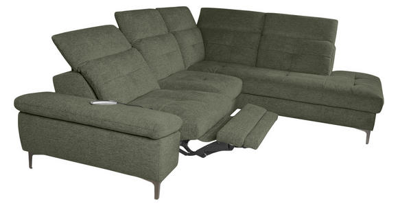 ECKSOFA Dunkelgrün Webstoff  - Dunkelgrün/Schwarz, KONVENTIONELL, Textil/Metall (288/225cm) - Carryhome