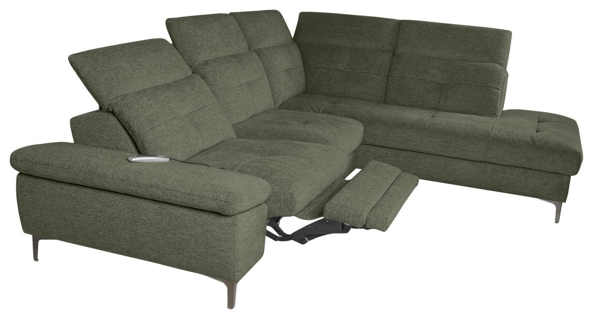 ECKSOFA Dunkelgrün Webstoff  - Dunkelgrün/Schwarz, KONVENTIONELL, Textil/Metall (288/225cm) - Carryhome