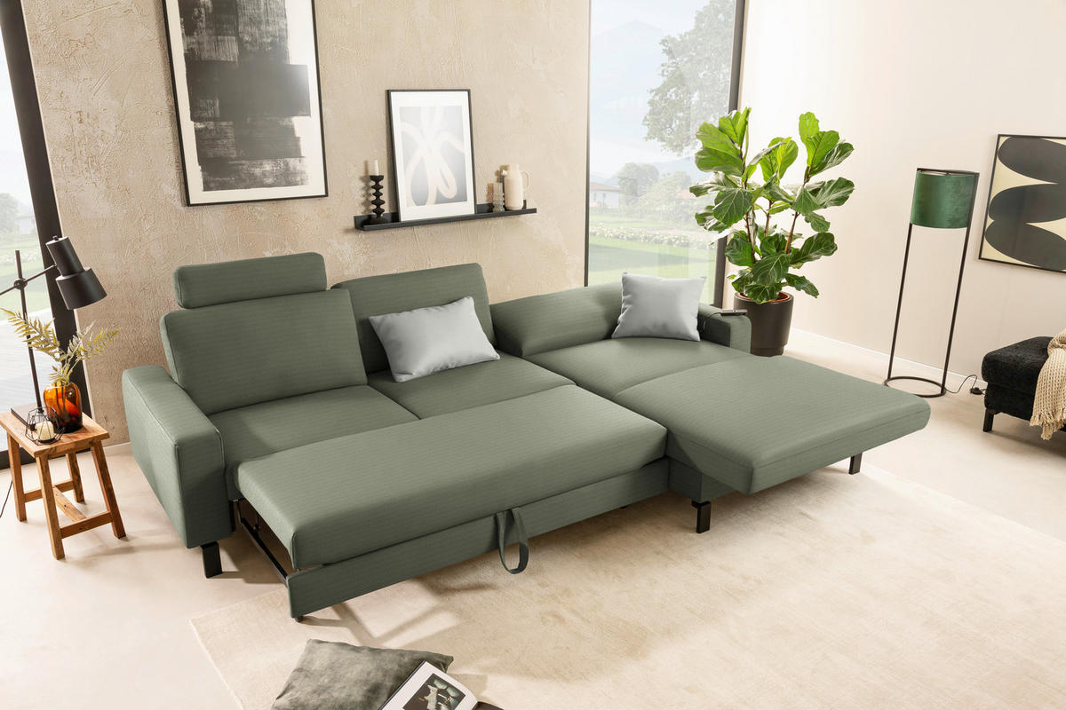 ECKSOFA Cord Olivgrün  - Schwarz/Olivgrün, Design, Textil/Metall (298/185cm) - Pure Home Lifestyle