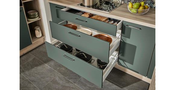 ECKKÜCHE  in Grün, Tannenholzfarben  - Tannenholzfarben/Schwarz, Design, Holzwerkstoff/Metall (121,6/280/150cm) - Xora