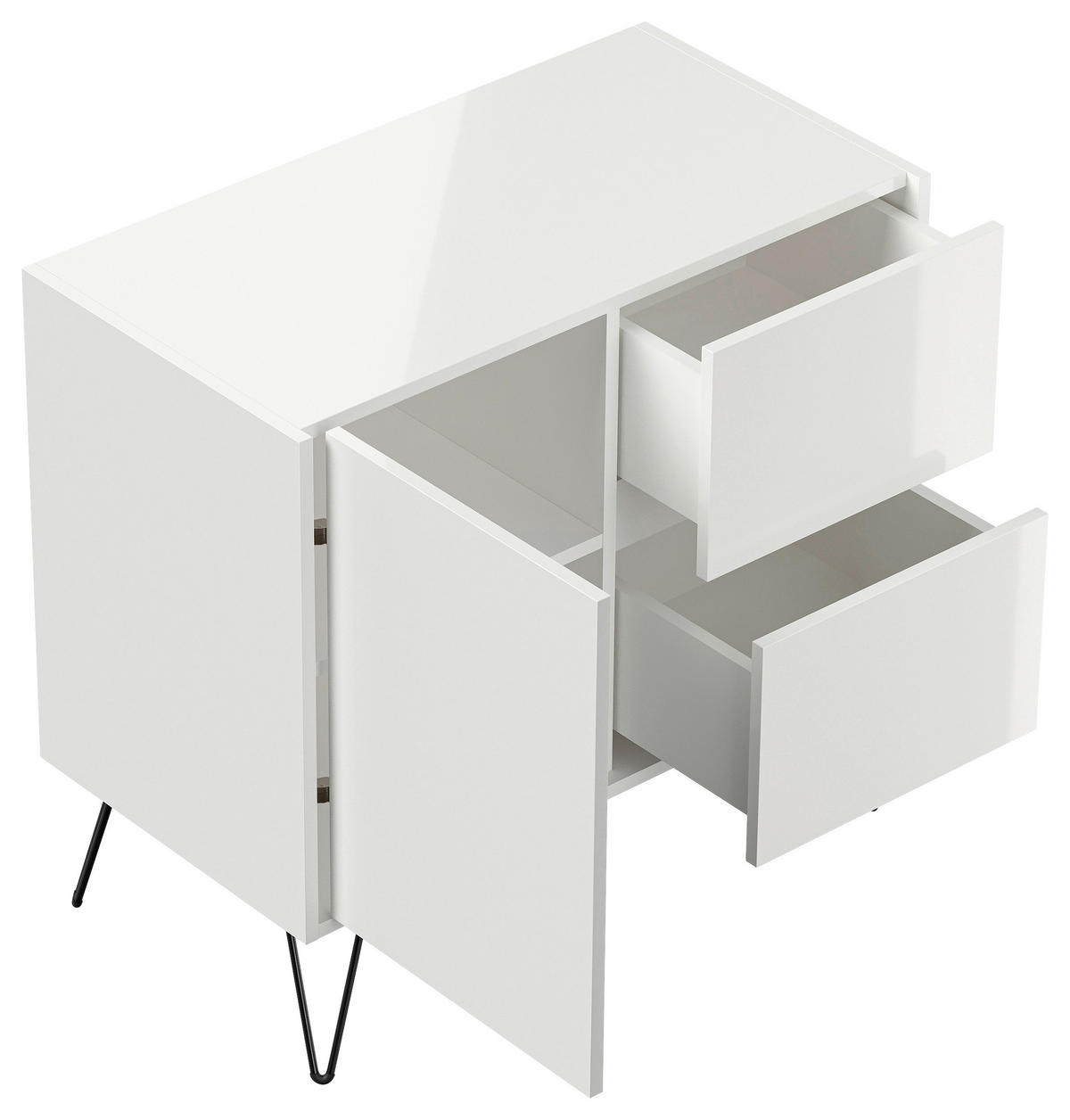 SIDEBOARD Posseik Industrial 79/75,8/42 cm 2 Schublade(n)  - Weiß Hochglanz/Schwarz, Design, Holzwerkstoff/Metall (79/75,8/42cm) - MID.YOU