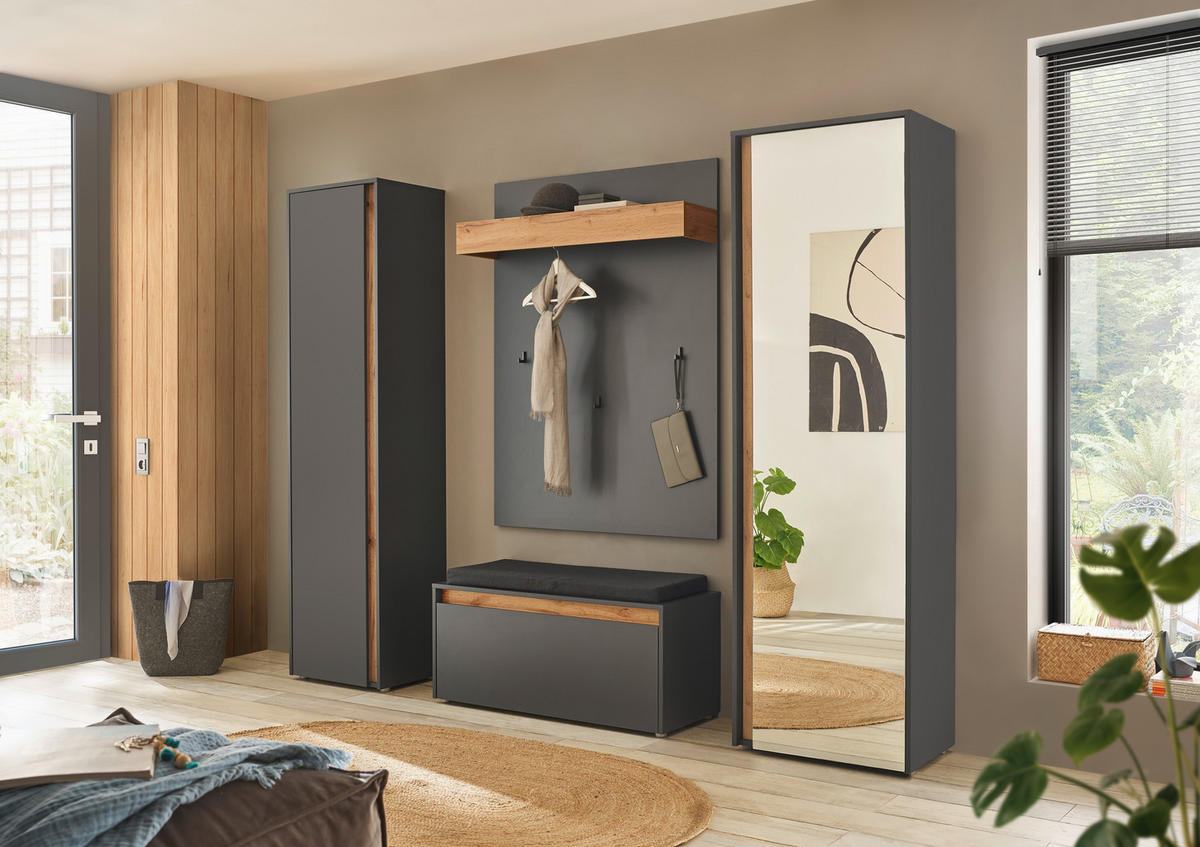 GARDEROBENSCHRANK  in 60/200/40 cm  - Anthrazit/Eiche Wotan, Design, Glas/Holzwerkstoff (60/200/40cm) - Modante