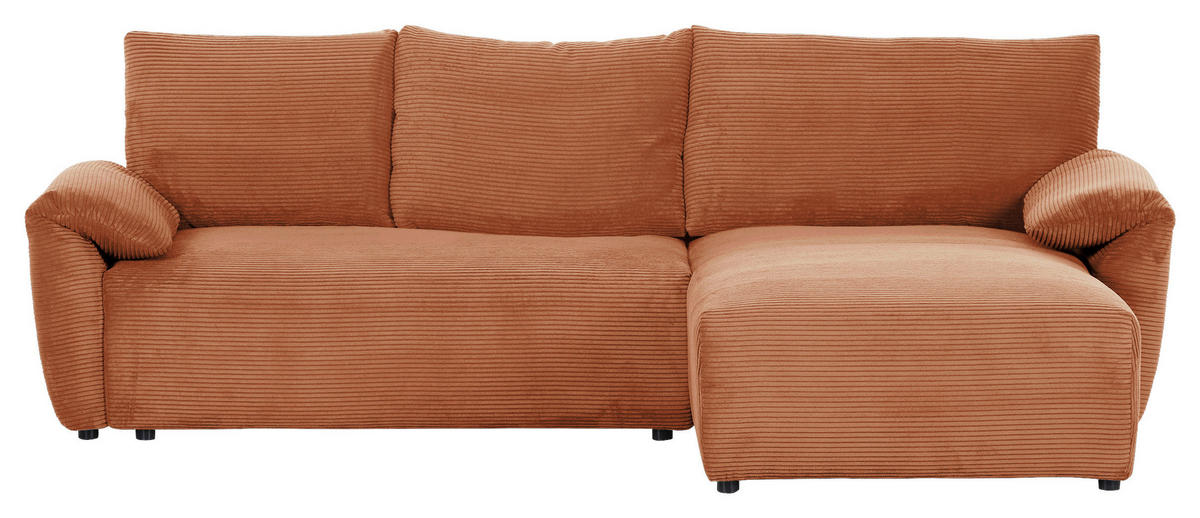ECKSOFA in Cord Rostfarben  - Rostfarben/Schwarz, Konventionell, Kunststoff/Textil (266/180cm) - MID.YOU